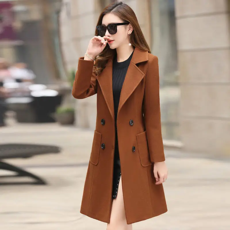 Autumn And Winter Women'S Elegant Split Collar Double Breasted Blended Coat Popular Fashion Mid Length Coat
Autumn And Winter Women'S Elegant Split Collar Double Breasted Blended Coat Popular Fashion Mid Length Coat