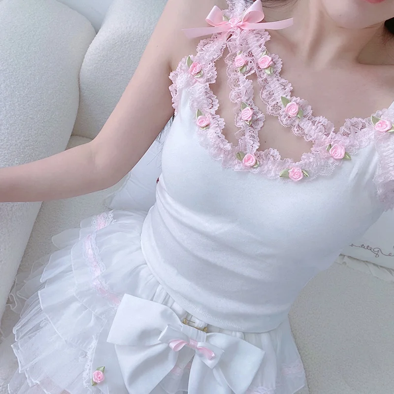 Sweet Crop Top Women Summer Cute Cropped Tops Lace Trim Bow Floral Decoration Slim Camis Lolita Style Aesthetic Kawaii Clothes
Sweet Crop Top Women Summer Cute Cropped Tops Lace Trim Bow Floral Decoration Slim Camis Lolita Style Aesthetic Kawaii Clothes