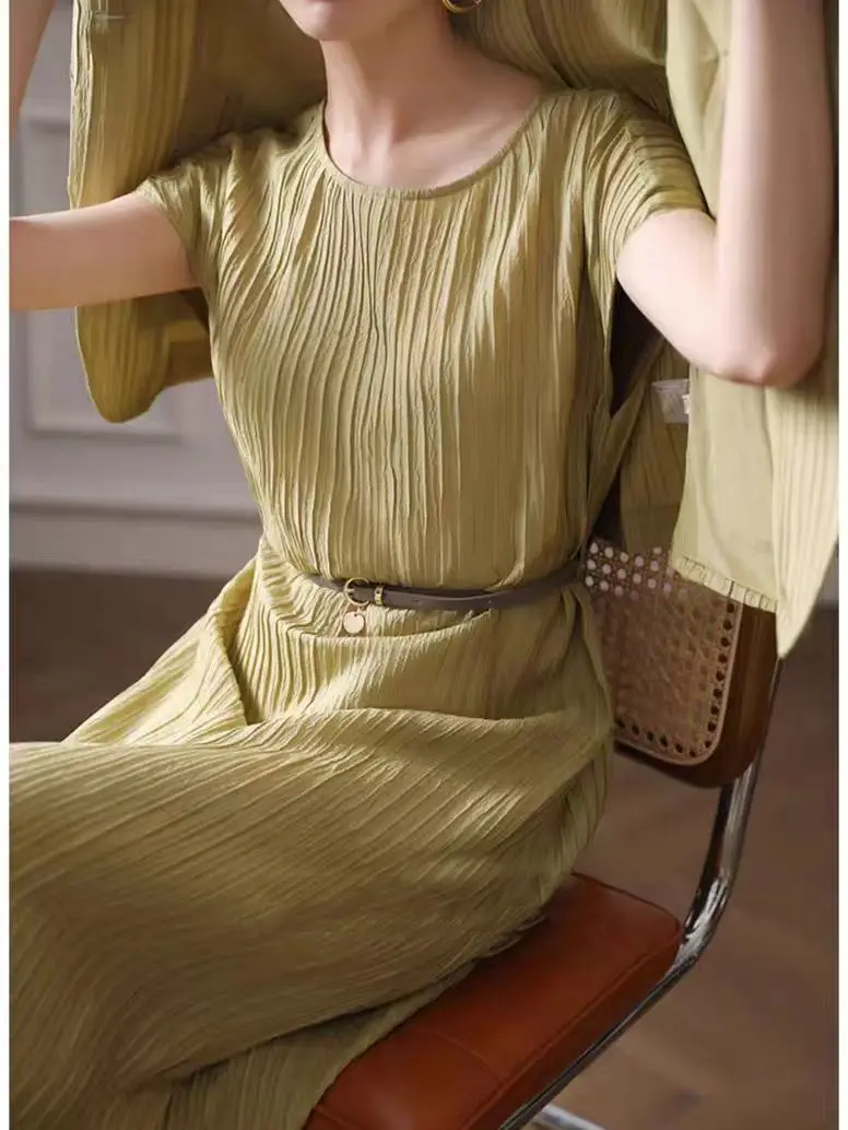 Women's O-Neck Dress 100% 19mm Silk Flying Short Sleeve High Waist A-Line Mid Length Straight 2023 Summer New With Belt
Women's O-Neck Dress 100% 19mm Silk Flying Short Sleeve High Waist A-Line Mid Length Straight 2023 Summer New With Belt