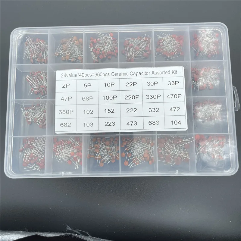960Pcs/24value*40pcs Ceramic capacitor Assortment Kit 2PF-0.1UF 50V Ceramic capacitors set DIY Electronic capacitors 20%
960Pcs/24value*40pcs Ceramic capacitor Assortment Kit 2PF-0.1UF 50V Ceramic capacitors set DIY Electronic capacitors 20%