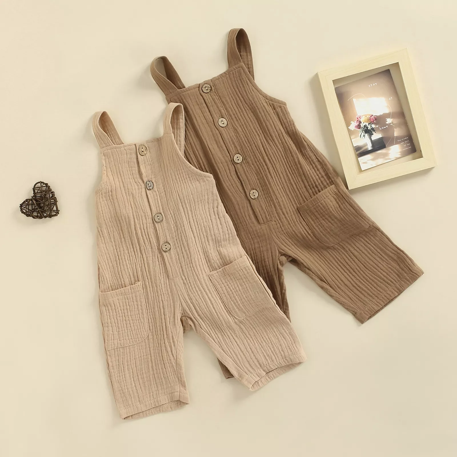 Children Baby Girls Boys Solid Color Jumpsuit, Square Collar Sleeveless Button-down Suspender Trousers, Brown/ Khaki
Children Baby Girls Boys Solid Color Jumpsuit, Square Collar Sleeveless Button-down Suspender Trousers, Brown/ Khaki