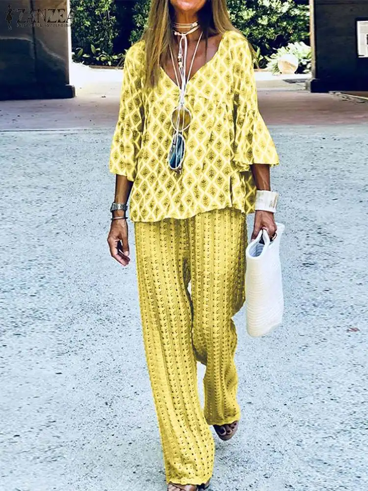 Women Casual 3/4 Flare Sleeve Bohemian Pant Sets ZANZEA Vintage Beach V Neck Tracksuit Loose Suits Oversize Print Matching Sets
Women Casual 3/4 Flare Sleeve Bohemian Pant Sets ZANZEA Vintage Beach V Neck Tracksuit Loose Suits Oversize Print Matching Sets