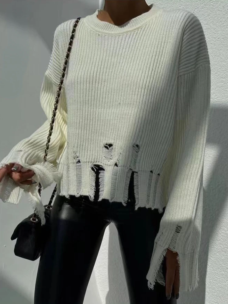 Autumn Winter Pullovers Ripped Knitted Sweaters Tops for Women Elegant White Long Sleeve Solid Sweater Tops Jumpers Clothes
Autumn Winter Pullovers Ripped Knitted Sweaters Tops for Women Elegant White Long Sleeve Solid Sweater Tops Jumpers Clothes