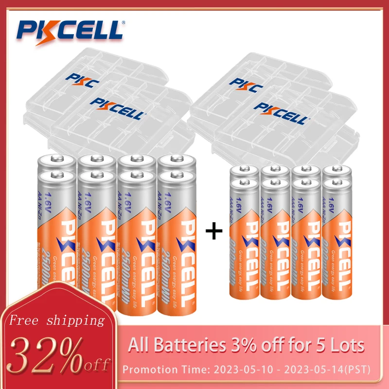 PKCELL 8PC AA 2500MWH Batteries +8PC NI-ZN AAA 900MWH Battery 1.6V NIZN AAA/AA Rechargeable Batteries with 4 Battery Box Holder
PKCELL 8PC AA 2500MWH Batteries +8PC NI-ZN AAA 900MWH Battery 1.6V NIZN AAA/AA Rechargeable Batteries with 4 Battery Box Holder