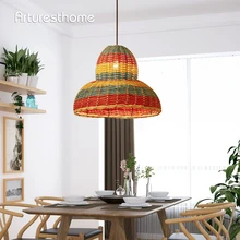 ARTURESTHOME Modern Dyeing Rattan Chandeliers Lamps Living Room Decoration Lights Southeast Asia Hand-woven Bamboo Pendant Light