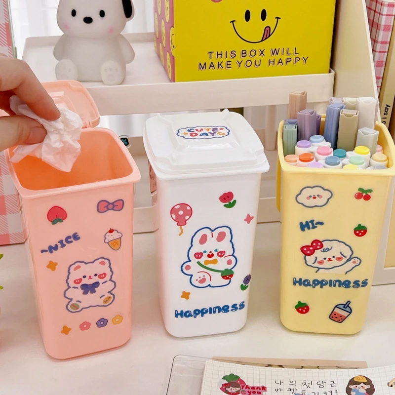 Small Trash Can Desktop Cute Cartoon Pen Holder with Cover on The Table Creative Desk Paper Basket Household Storage Bucket
Small Trash Can Desktop Cute Cartoon Pen Holder with Cover on The Table Creative Desk Paper Basket Household Storage Bucket