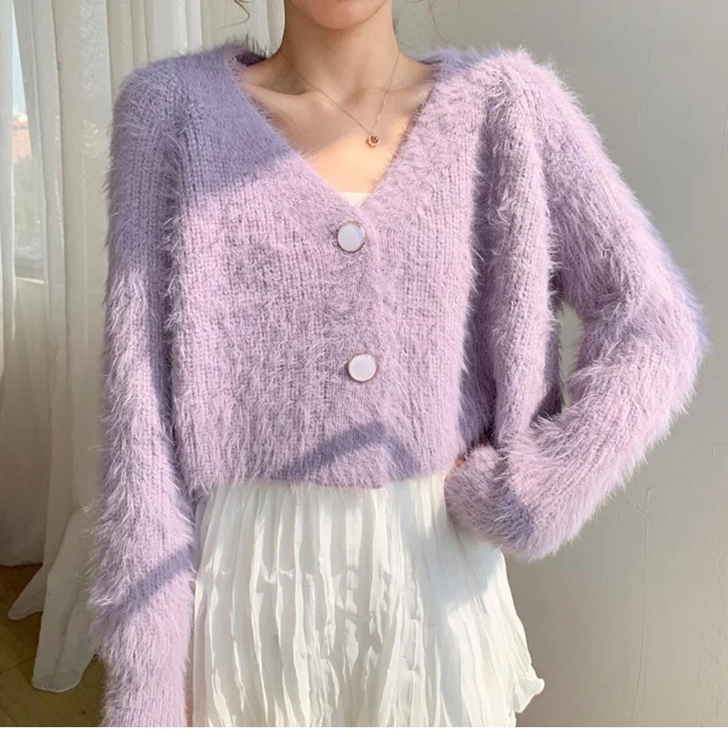 Japanese Korean Knit Sweater 2022 Autumn Soft Mink Fleece Jacket Wool Outerwear Purple Sweater Women Harajuku Sweet Cardigan
Japanese Korean Knit Sweater 2022 Autumn Soft Mink Fleece Jacket Wool Outerwear Purple Sweater Women Harajuku Sweet Cardigan