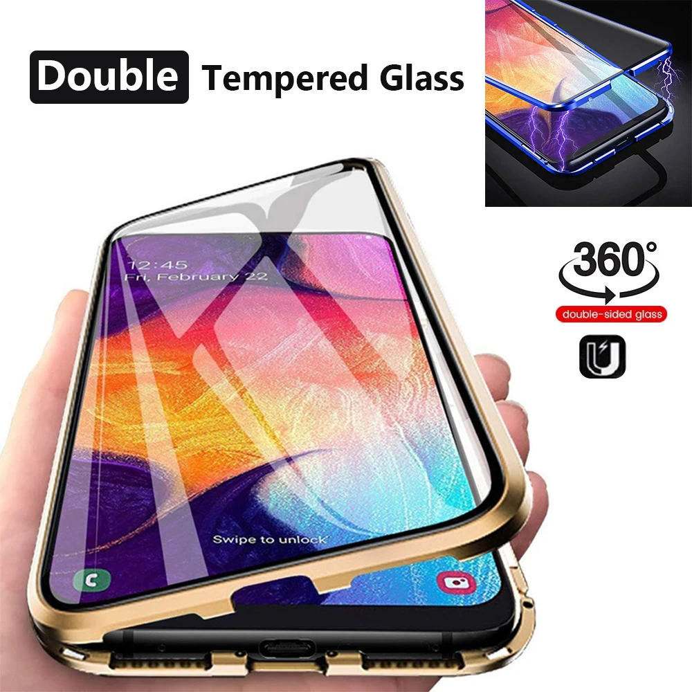 

2023 Metal Case for Samsung S23 S22 S21 Plus Magnetic Double Sided Tempered Glass A40 A42 A81 A91 A50 A70 A71 A51 S10E S21FE A13