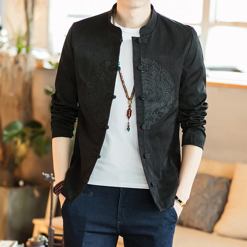 Men's Vintage Dragon Embroidered Bomber Jacket Ethnic Style Coat Button Mandarin Collar Men's Fashion Coat Jacket
Men's Vintage Dragon Embroidered Bomber Jacket Ethnic Style Coat Button Mandarin Collar Men's Fashion Coat Jacket