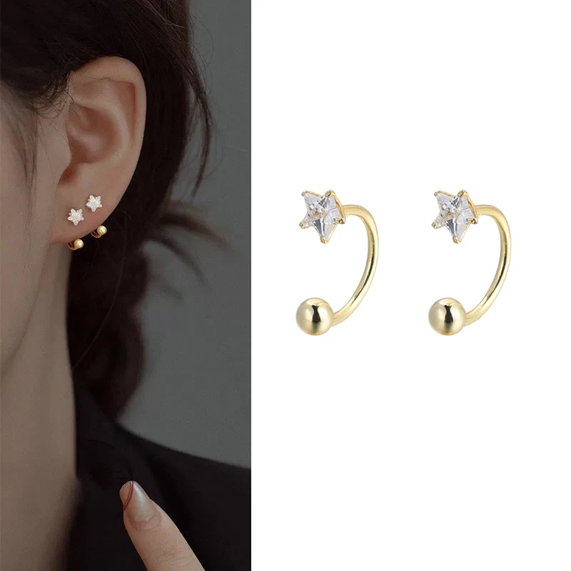 

New Korean Stainless Steel Gold Color Minimal Crystal Star Ear Studs Earring Women Helix Studs Tragus Cartilage Piercing Jewelry