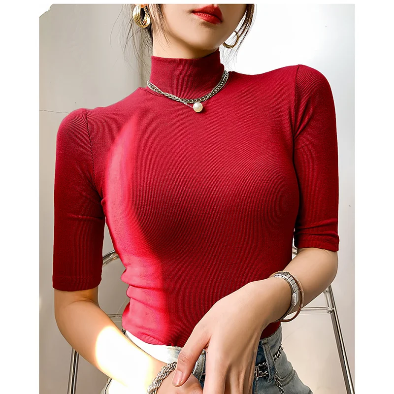 Basic Cotton T Shirt Women Turtleneck Slim Tshirt Short Sleeve T-shirts Female Casual Elasticity White Tee Shirt Femme Woman Top
Basic Cotton T Shirt Women Turtleneck Slim Tshirt Short Sleeve T-shirts Female Casual Elasticity White Tee Shirt Femme Woman Top