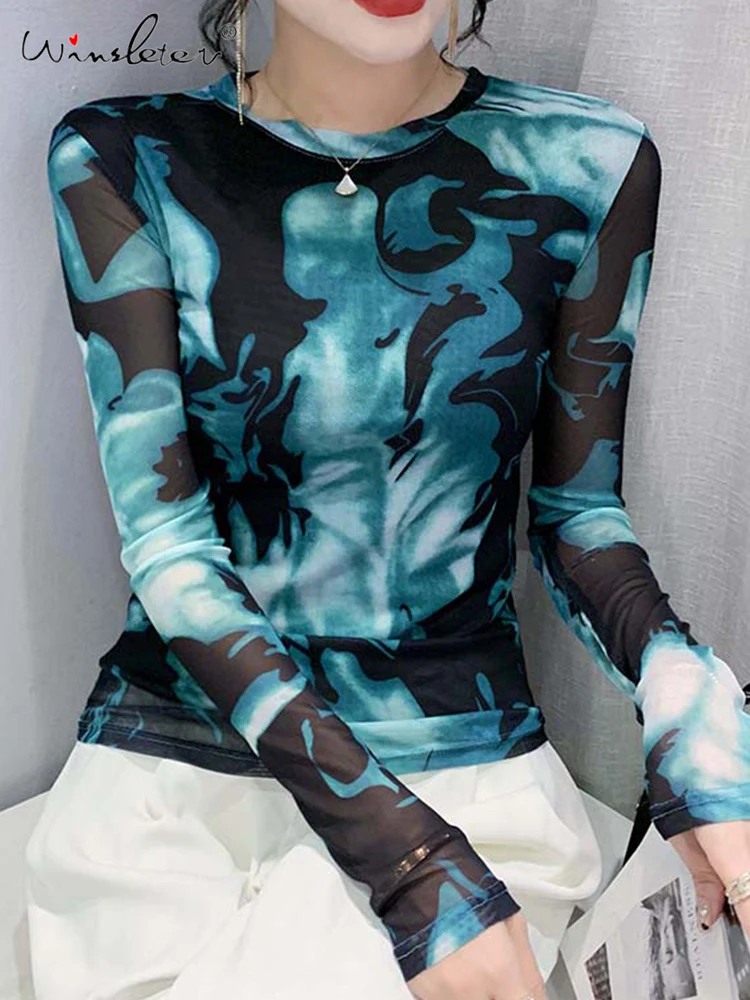 Winsleter Spring Summer Thin T-shirt European Clothes Tiedie Printing Slim Mesh Tops For Women Tees Stretchy Long Sleeve T33005X
Winsleter Spring Summer Thin T-shirt European Clothes Tiedie Printing Slim Mesh Tops For Women Tees Stretchy Long Sleeve T33005X