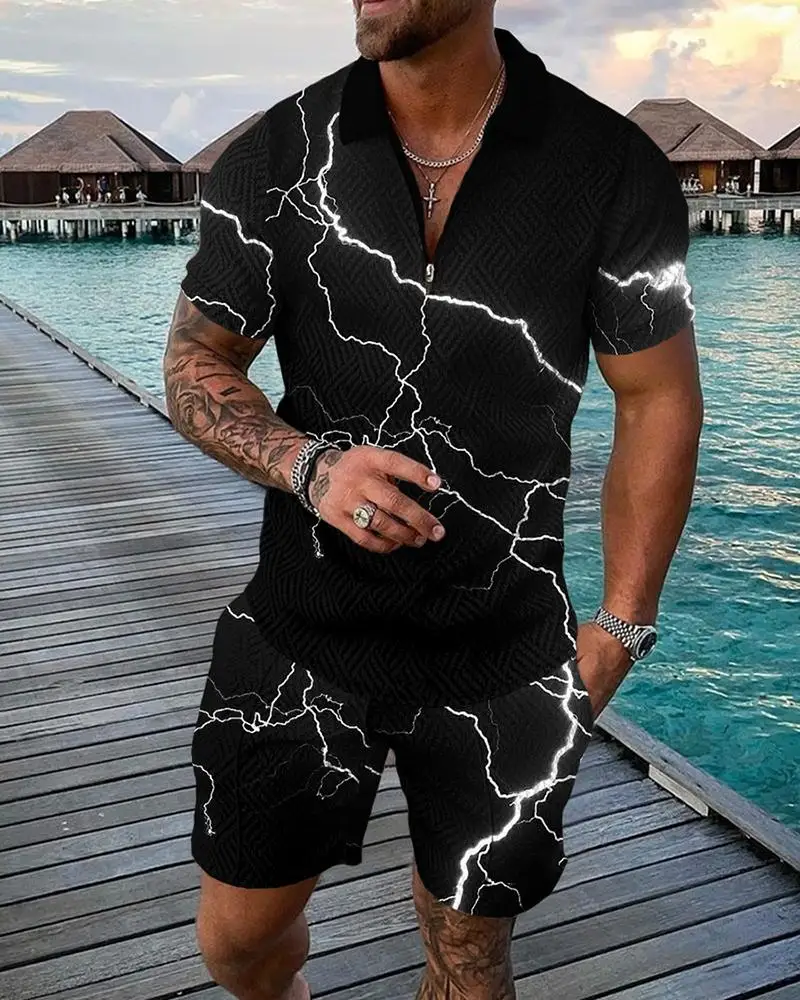 Fashion New Men's 3D Printing Zipper Lapel POLO Shirt Short Sleeve Shorts Two Piece Set
Fashion New Men's 3D Printing Zipper Lapel POLO Shirt Short Sleeve Shorts Two Piece Set