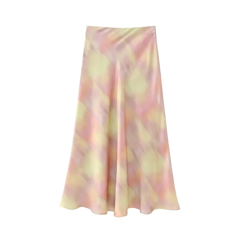 

TRAF Tie Dyed Skirt For Woman 2023 Summer Commuting Style A-line Silhouette High Waisted Long Hidden In-seam Zip Closure Skirt