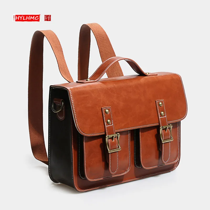 

Genuine Leather Men Handbags Women's Backpack Shoulder Crossbody Bag 14”Laptop Bag Ol Messenger Bags Satchel Computer Briefcase