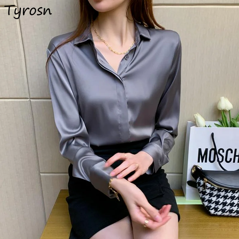Shirts Women Draped Satin Solid Femme Elegant Retro French Style Turn-down Collar Single Breasted Office Lady S-3XL Clothing
Shirts Women Draped Satin Solid Femme Elegant Retro French Style Turn-down Collar Single Breasted Office Lady S-3XL Clothing