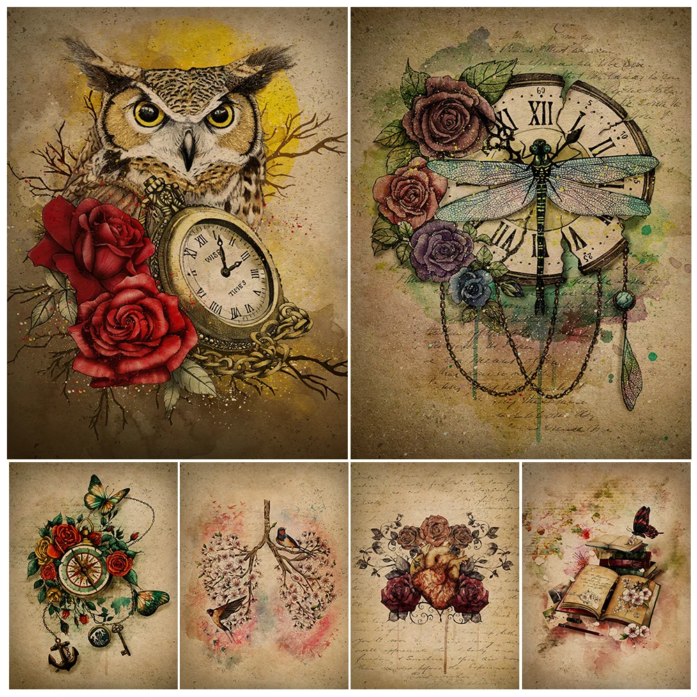 Owl Pocket Watch,Floral Organ,Mysterious Ocean,Vintage Wall Art Canvas Painting Gothic Surrealistic Art Poster Print Decoration
Owl Pocket Watch,Floral Organ,Mysterious Ocean,Vintage Wall Art Canvas Painting Gothic Surrealistic Art Poster Print Decoration