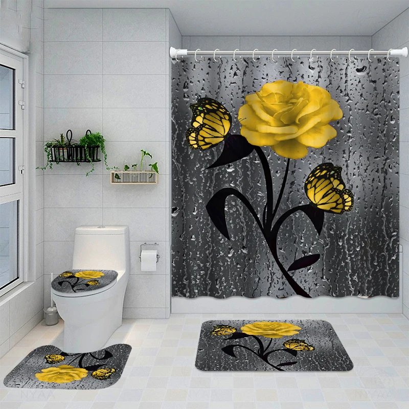 Rose&Butterfly Bathroom Non-slip Mat Set Durable Waterproof Shower Curtain Set Pedestal Rug Lid Toilet Cover Bath Mat Rugs
Rose&Butterfly Bathroom Non-slip Mat Set Durable Waterproof Shower Curtain Set Pedestal Rug Lid Toilet Cover Bath Mat Rugs