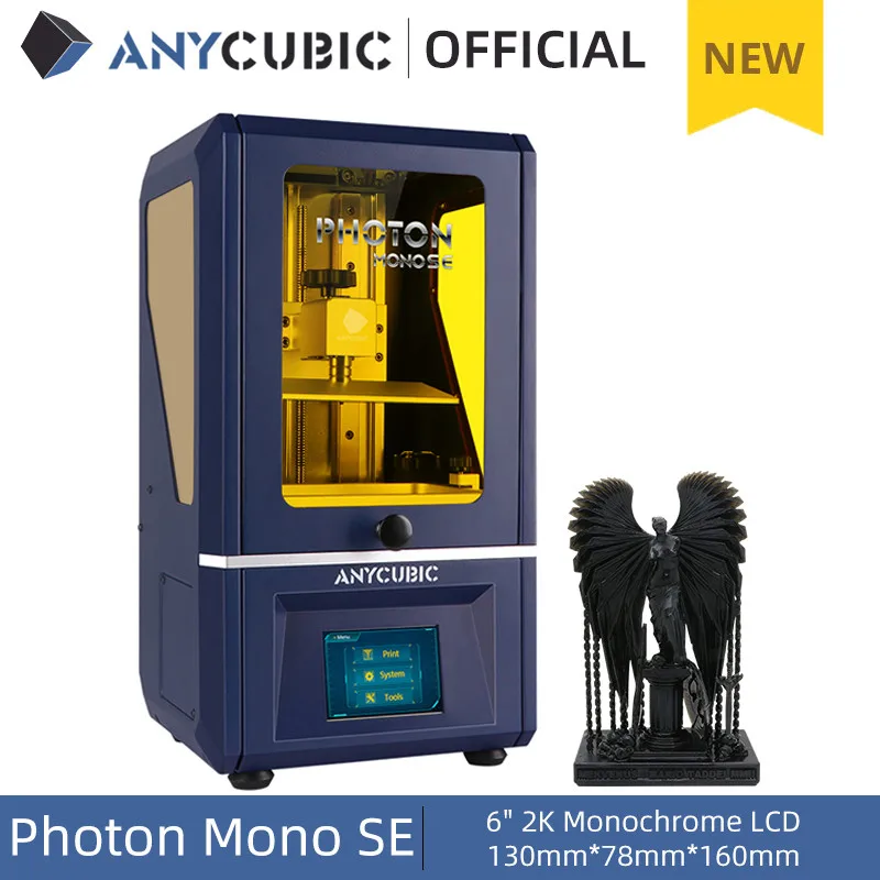 

3D-принтер ANYCUBIC Photon Mono SE 130 нм, УФ-полимер, принтеры с 6 дюймовым монохромным ЖК-дисплеем 2K, дистанционным управлением через приложение, 160*78 * мм