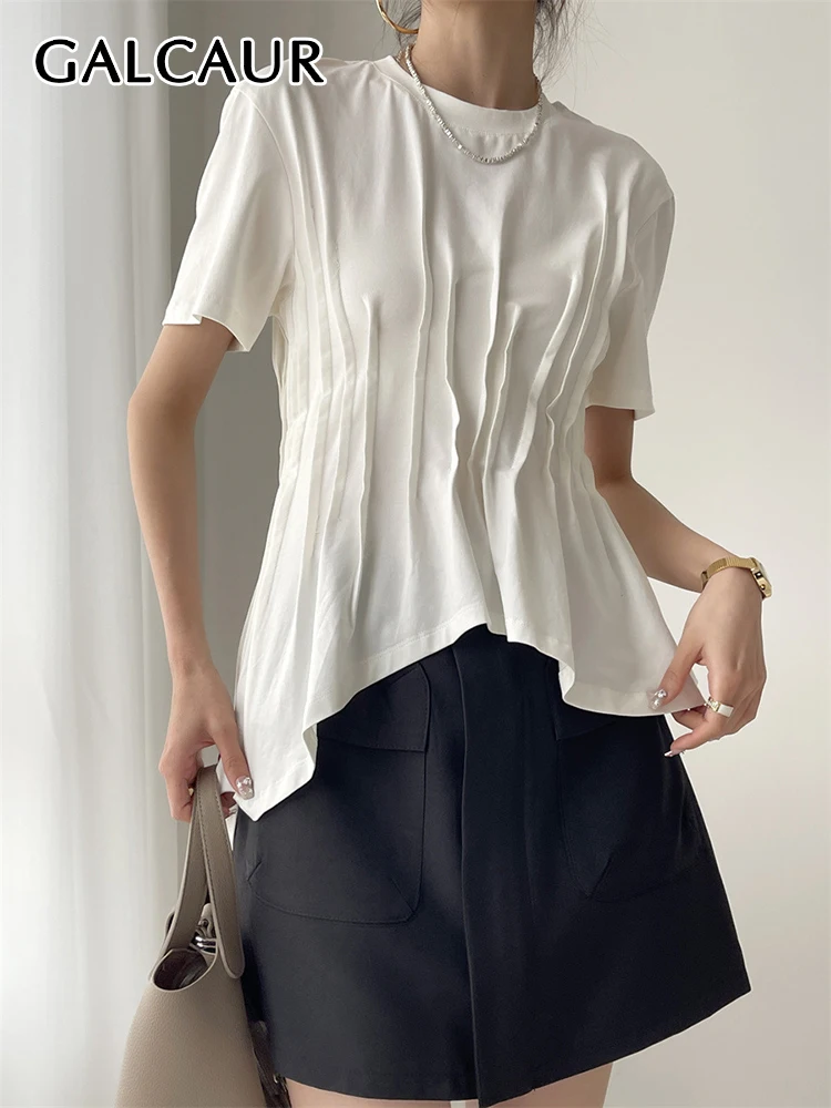 GALCAUR Folds Tunic T Shirts For Women Round Neck Short Sleeve Slimming Irregular Hem Solid Casual Pullover T Shirt Female New
GALCAUR Folds Tunic T Shirts For Women Round Neck Short Sleeve Slimming Irregular Hem Solid Casual Pullover T Shirt Female New