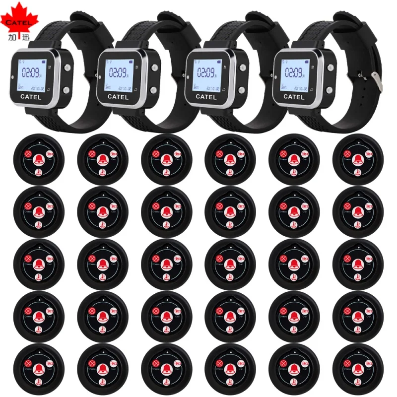 CATEL Russian 30 Button 4 Watch Wireless Calling System Call Transmitter Paging Pager for Restaurant Waiter Service Bell Buzzer
CATEL Russian 30 Button 4 Watch Wireless Calling System Call Transmitter Paging Pager for Restaurant Waiter Service Bell Buzzer