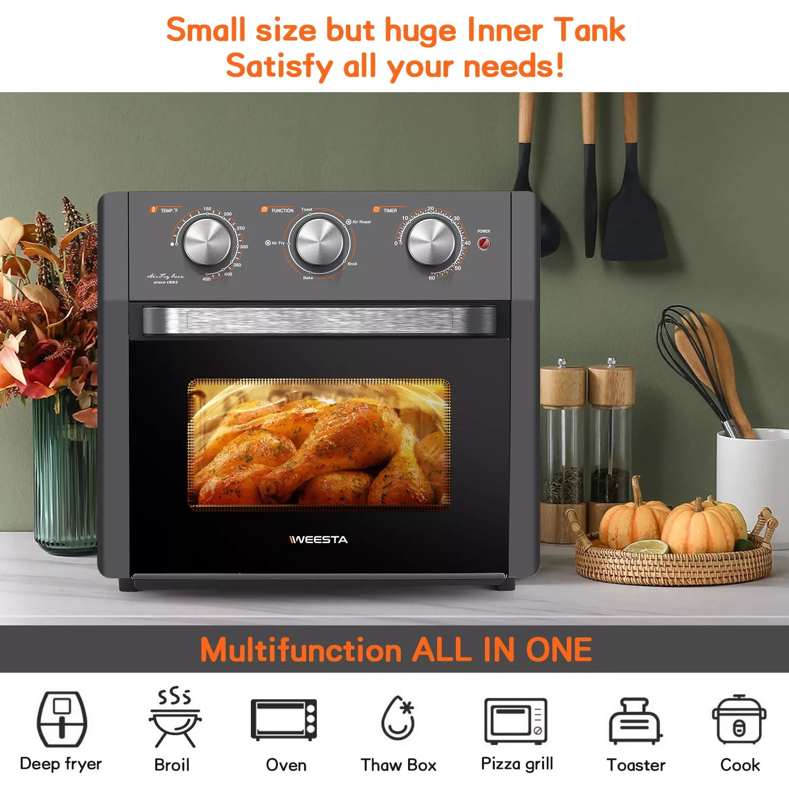 Air Fryer Toaster Oven - 5-In-1 Convection Oven with Air Fry, Roast, Toast, Broil & Bake Function - Air Fry Toaster Oven
Air Fryer Toaster Oven - 5-In-1 Convection Oven with Air Fry, Roast, Toast, Broil & Bake Function - Air Fry Toaster Oven