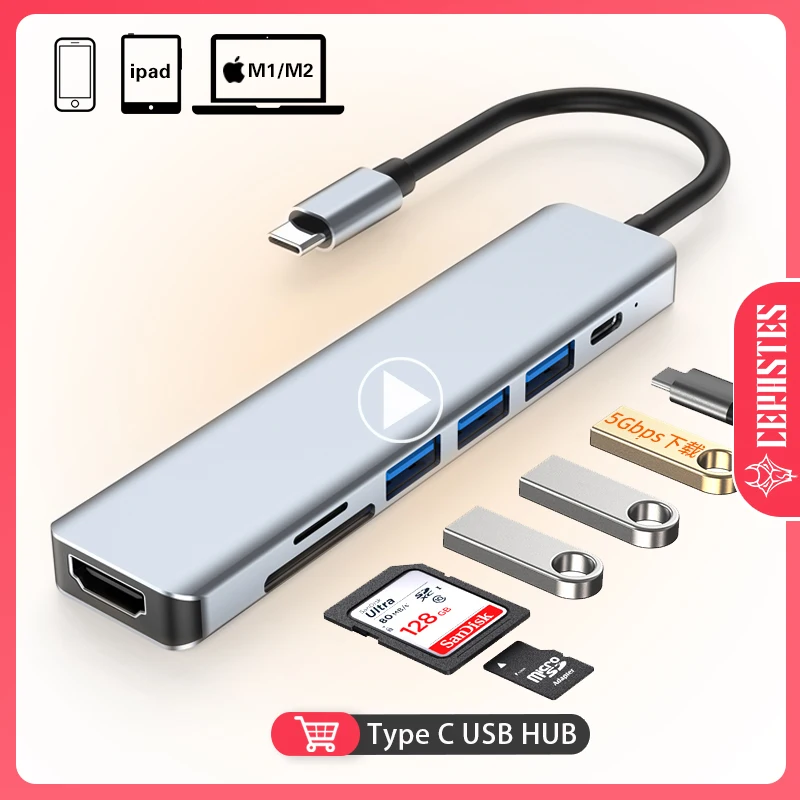 CERASTES USB C HUB Dock Station HUB USB 3.0 Type C To HDMI-compatible USB Splitter Adapter for Macbook Pro Air Laptop PC
CERASTES USB C HUB Dock Station HUB USB 3.0 Type C To HDMI-compatible USB Splitter Adapter for Macbook Pro Air Laptop PC