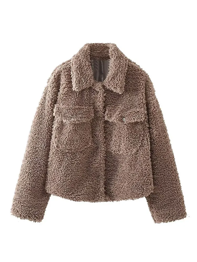 Однотонная плюшевая куртка с отложным воротником и длинными рукавами, женское модное повседневное Укороченное пальто с карманами, осень/зима 2023, женское теплое пальто
Однотонная плюшевая куртка с отложным воротником и длинными рукавами, женское модное повседневное Укороченное пальто с карманами, осень/зима 2023, женское теплое пальто