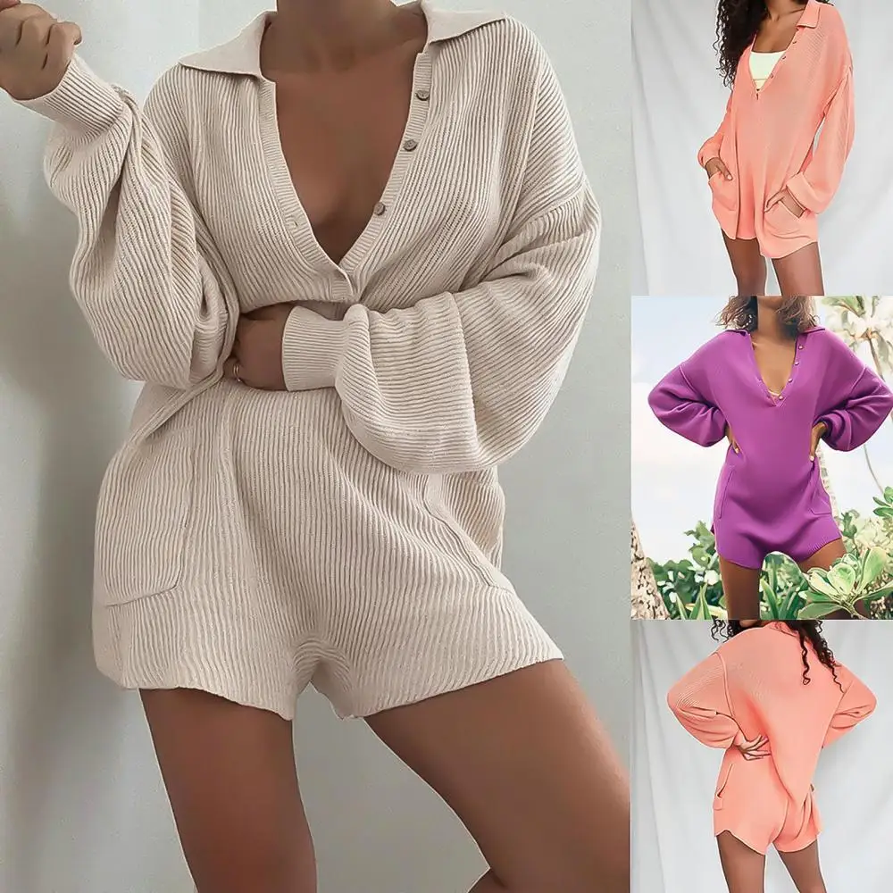Loose Playsuit Women Solid Color Turn Down Collar V Neck Pocket Rompers Spring Autumn Playsuit Jumpsuit for Women Clothing
Loose Playsuit Women Solid Color Turn Down Collar V Neck Pocket Rompers Spring Autumn Playsuit Jumpsuit for Women Clothing
