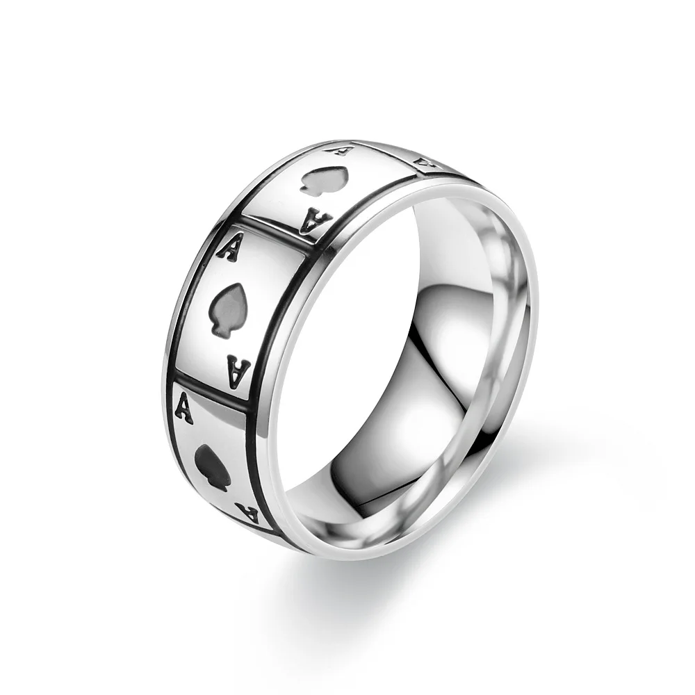 European and American High-quality Jewelry Lucky Spade A Titanium Steel Ring Ring Mirror Magic Poker Stainless Steel Ring
European and American High-quality Jewelry Lucky Spade A Titanium Steel Ring Ring Mirror Magic Poker Stainless Steel Ring