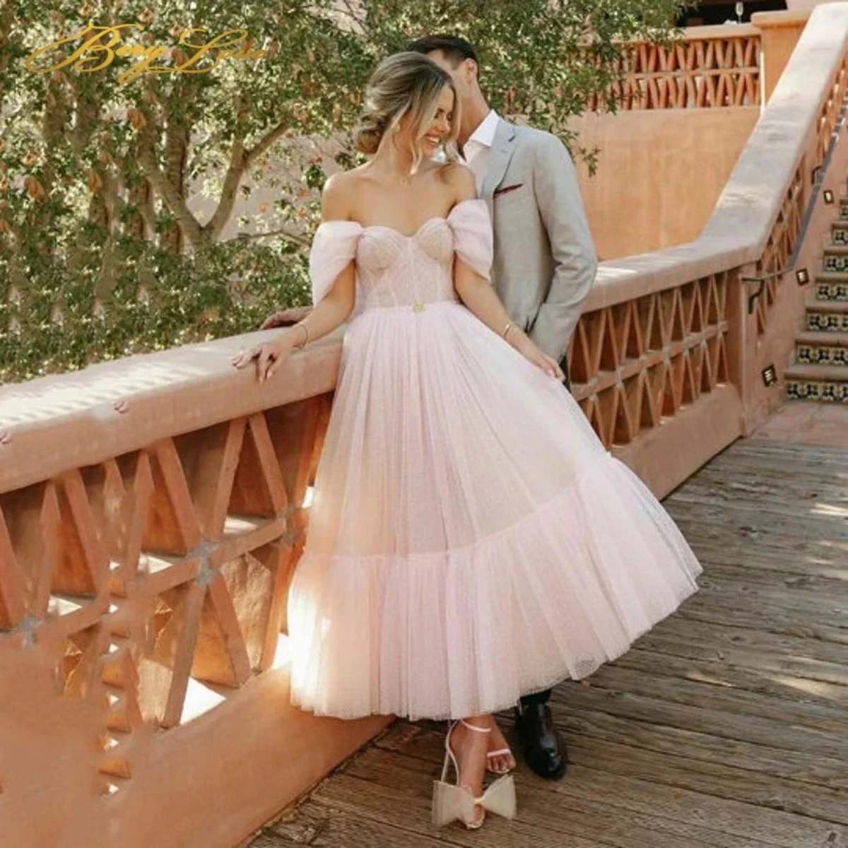 Fairy Pink Tulle Prom Dress Sweetheart Open Shoulders Evening Gown Ankle Length Cap Sleeves Casual Graduation Party Dresses
Fairy Pink Tulle Prom Dress Sweetheart Open Shoulders Evening Gown Ankle Length Cap Sleeves Casual Graduation Party Dresses