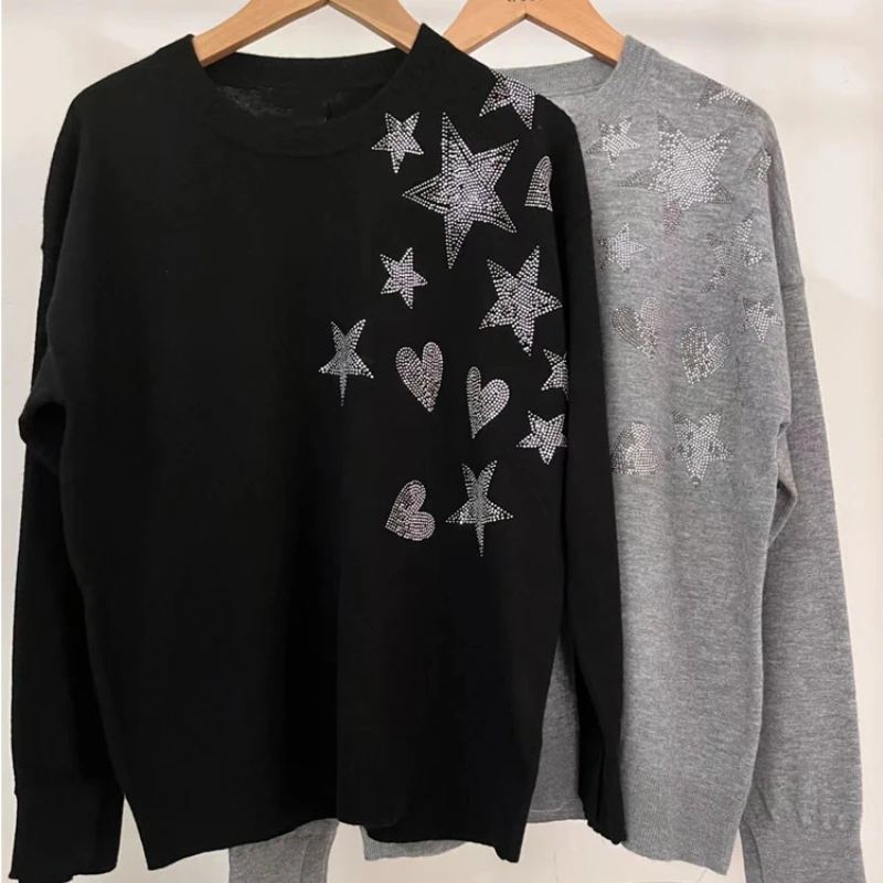 Women Wool Cashmere blend Sweater 2022 new Stars Hot Rhinestones Pullover Long Sleeve Female O-neck Jumper
Women Wool Cashmere blend Sweater 2022 new Stars Hot Rhinestones Pullover Long Sleeve Female O-neck Jumper