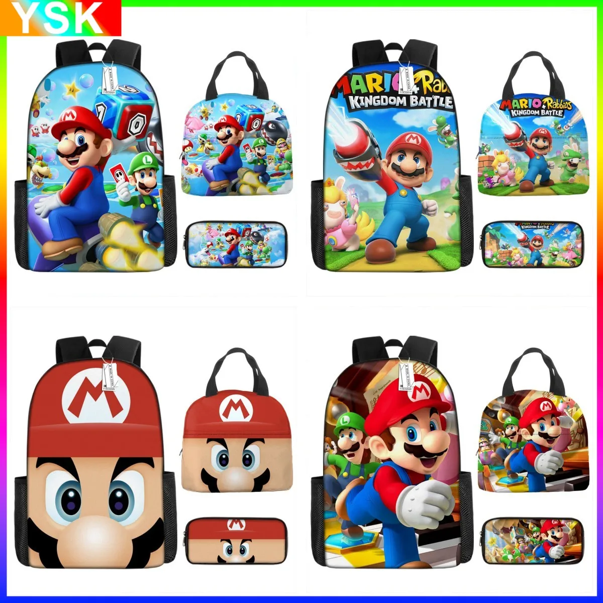 Three-piece Mario Schoolbag Backpack Student Super Mario Water Backpack Portable Lunch Bag Lunch Box Ice Bag Children's Backpack
Three-piece Mario Schoolbag Backpack Student Super Mario Water Backpack Portable Lunch Bag Lunch Box Ice Bag Children's Backpack