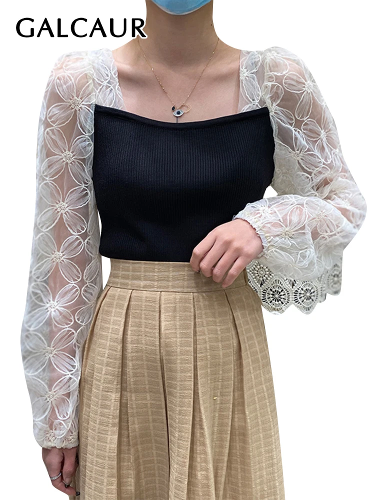 GALCAUR Loose Patchwork Lace Shirt For Women Square Collar Long Sleeve Colorblock Slim Blouses Female Fashion Clothing Style New
GALCAUR Loose Patchwork Lace Shirt For Women Square Collar Long Sleeve Colorblock Slim Blouses Female Fashion Clothing Style New