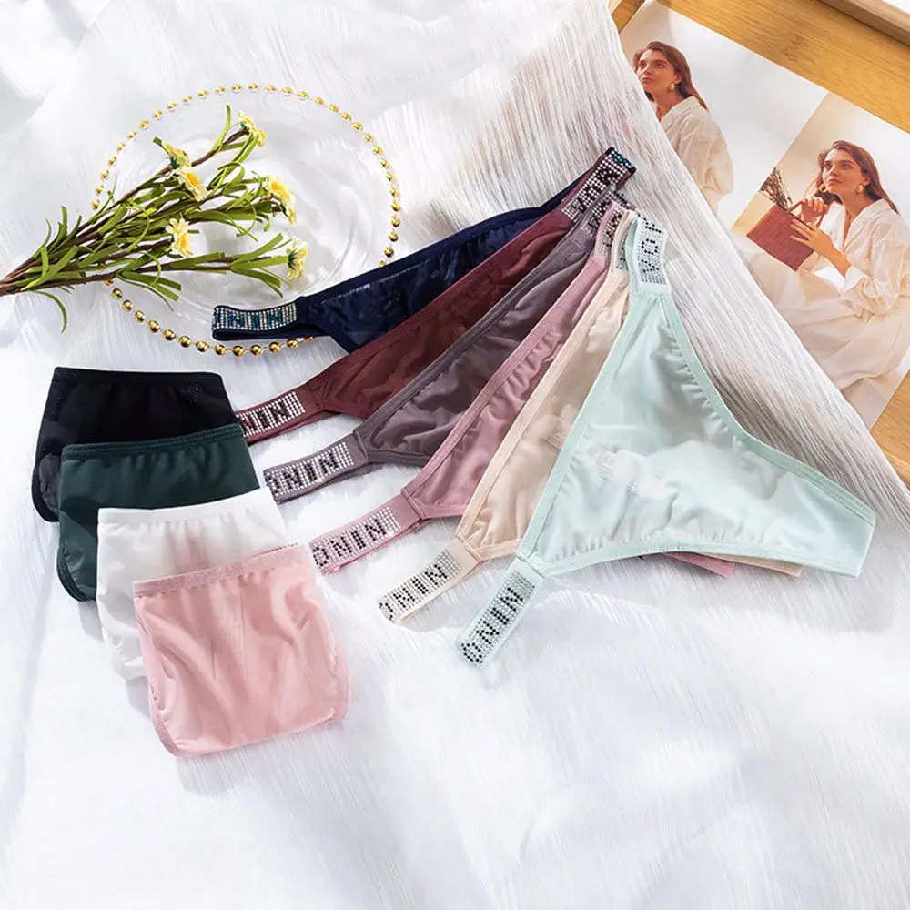 Soft Underpants Underwear Low-waist G-string Women Thong Rhinestone Letter Panties Female Lingerie Sexy Briefs
Soft Underpants Underwear Low-waist G-string Women Thong Rhinestone Letter Panties Female Lingerie Sexy Briefs