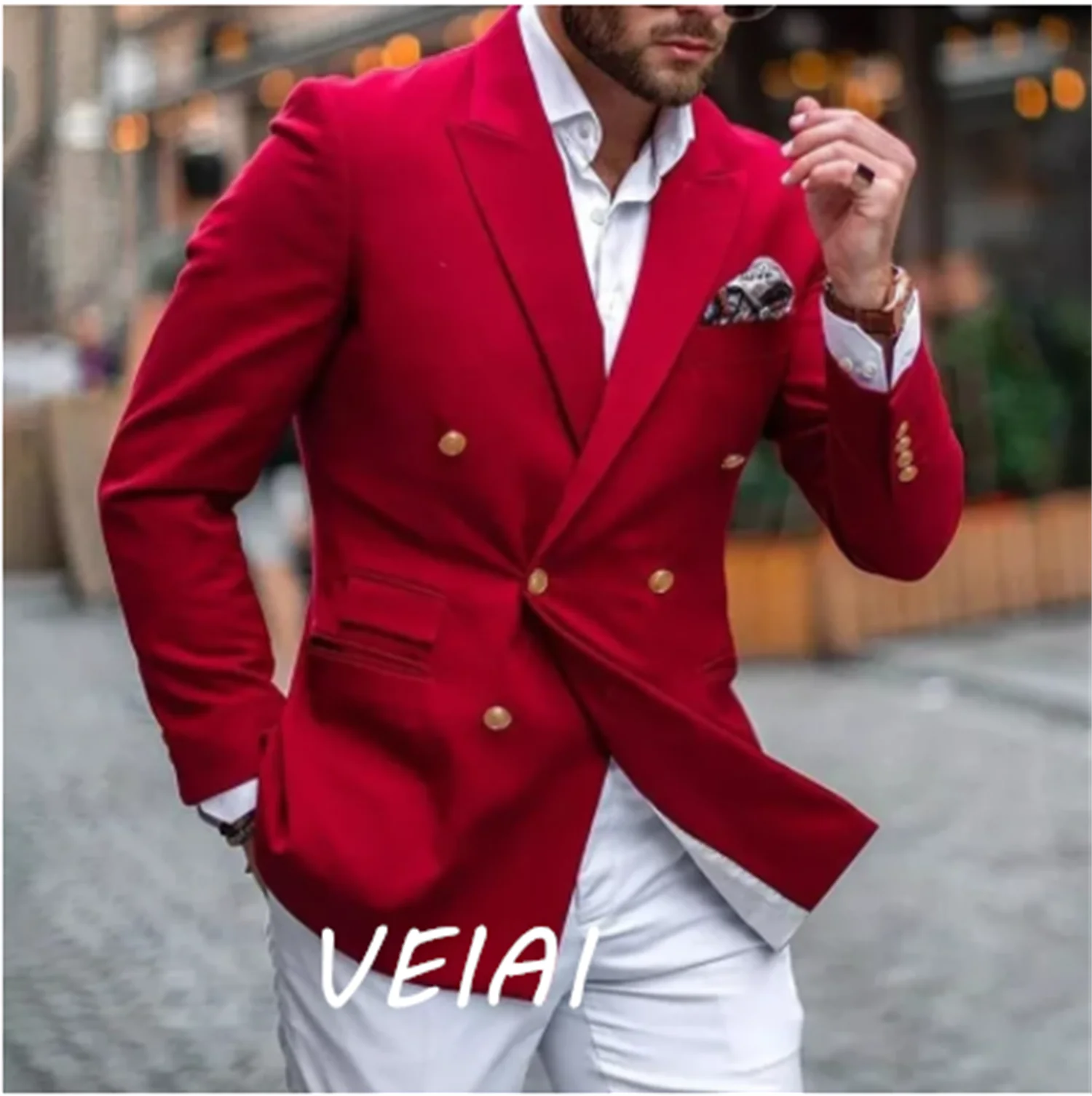 Casual Red Double Breasted Men Suits with White Pants Slim Fit Prom Groom Tuxedos Wedding Wear 2 Pieces Fashion Blazer
Casual Red Double Breasted Men Suits with White Pants Slim Fit Prom Groom Tuxedos Wedding Wear 2 Pieces Fashion Blazer