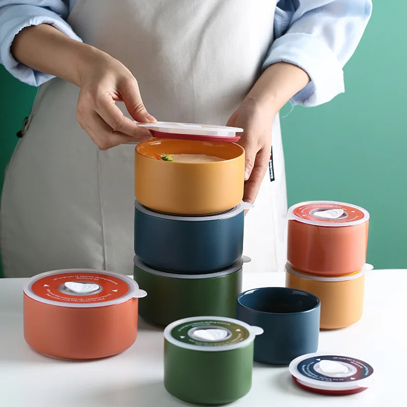 Portable with Cover Freshness Bowl Ceramic Bowl Microwave Oven Dedicated for Heating Lunch Box Office Worker Sealed Bento Bowl 
Portable with Cover Freshness Bowl Ceramic Bowl Microwave Oven Dedicated for Heating Lunch Box Office Worker Sealed Bento Bowl