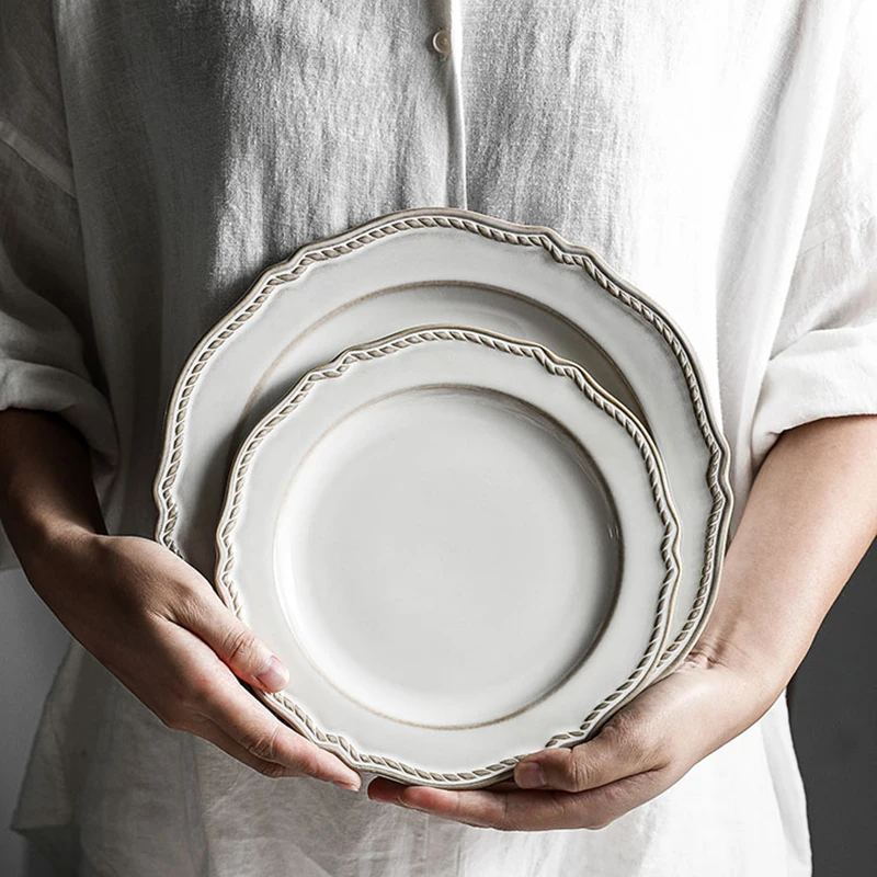 

Однотонные обеденные тарелки, белая керамическая тарелка в скандинавском стиле, тарелки для завтрака и миски, простая десертная тарелка с ф...