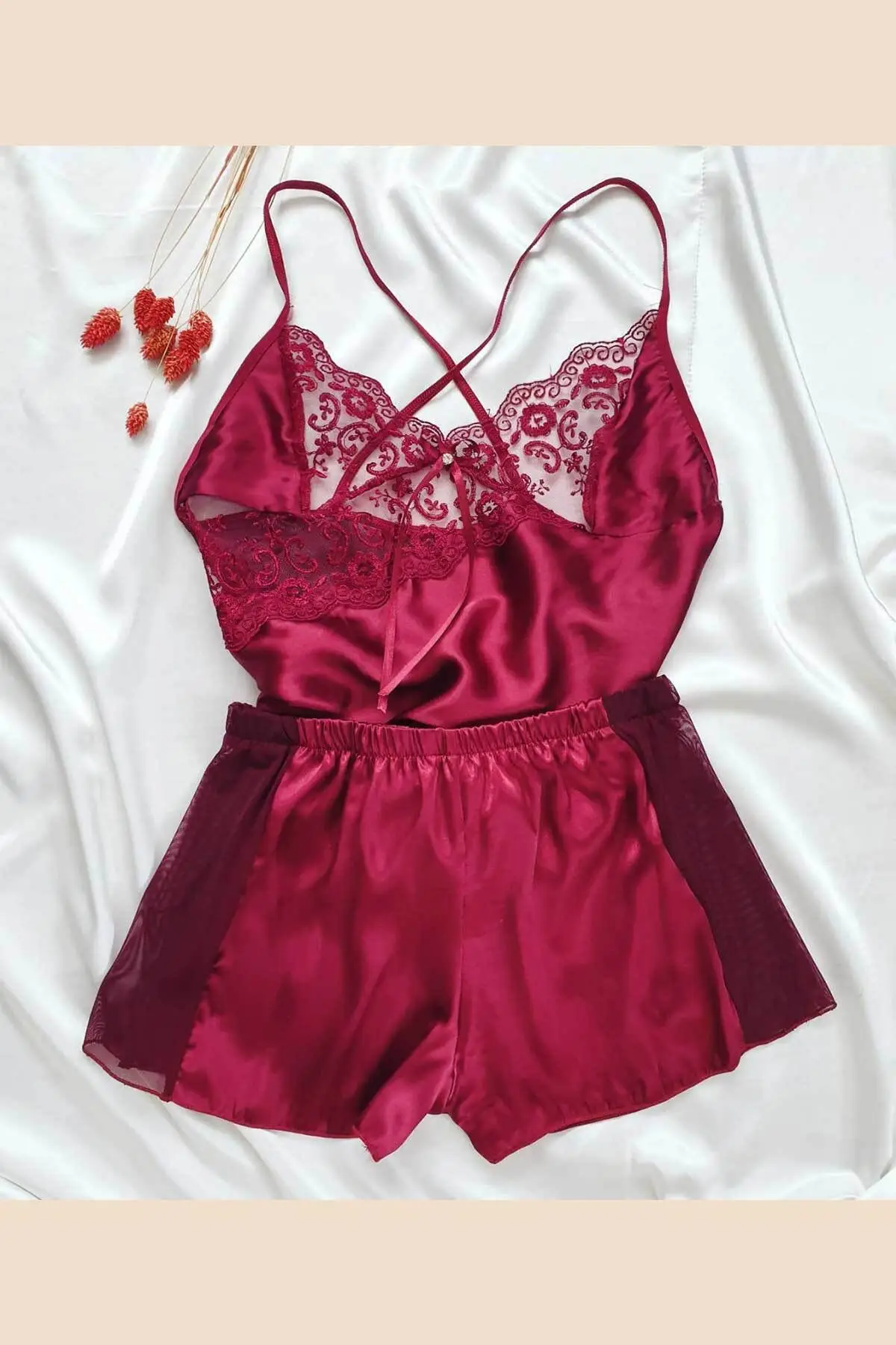 Women's Pajamas Claret Red Silk Satin Shorts Set Sleep Lounge Pajamas Nightwear Nightwear Nightwear Nightwear Casual Home Clothing
Women's Pajamas Claret Red Silk Satin Shorts Set Sleep Lounge Pajamas Nightwear Nightwear Nightwear Nightwear Casual Home Clothing