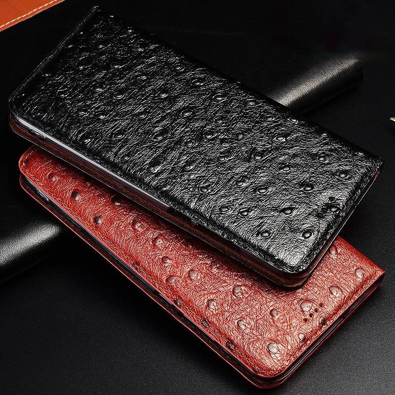 

Cowhide Genuine Leather Case For XiaoMi Redmi Note 10 10s 10T Pro Case Redmi Note10 Lite Ostrich Veins Magnetic Flip Cover Case