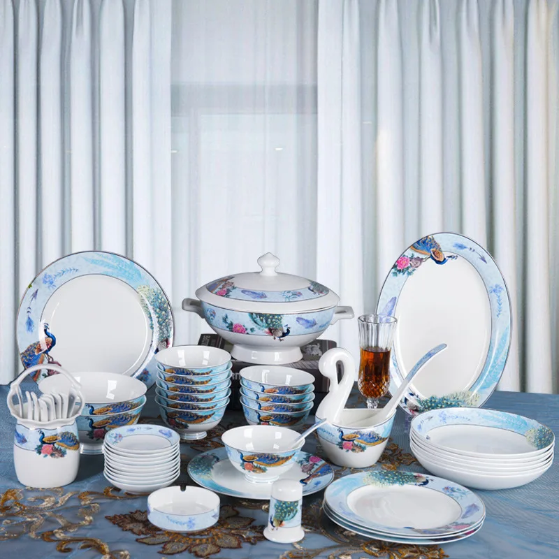 Bone china ceramic tableware set Chinese household dishes peacock Bone China Jingdezhen Ceramic tableware set gift
Bone china ceramic tableware set Chinese household dishes peacock Bone China Jingdezhen Ceramic tableware set gift