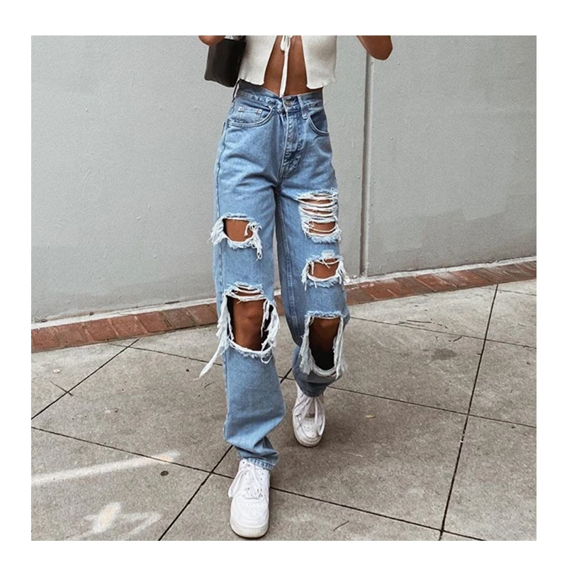 Women's Spring and Summer Denim Trousers Hole Washed Mid Waist Straight Pocket Casual Jeans
Women's Spring and Summer Denim Trousers Hole Washed Mid Waist Straight Pocket Casual Jeans