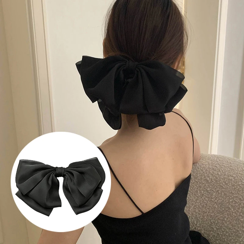 

New Large Bowknot Hair Clips Three Layer Bow Hairpin Large Bow Hairgrips Stain Barrettes Women Girls Elegant Hair Accessoires