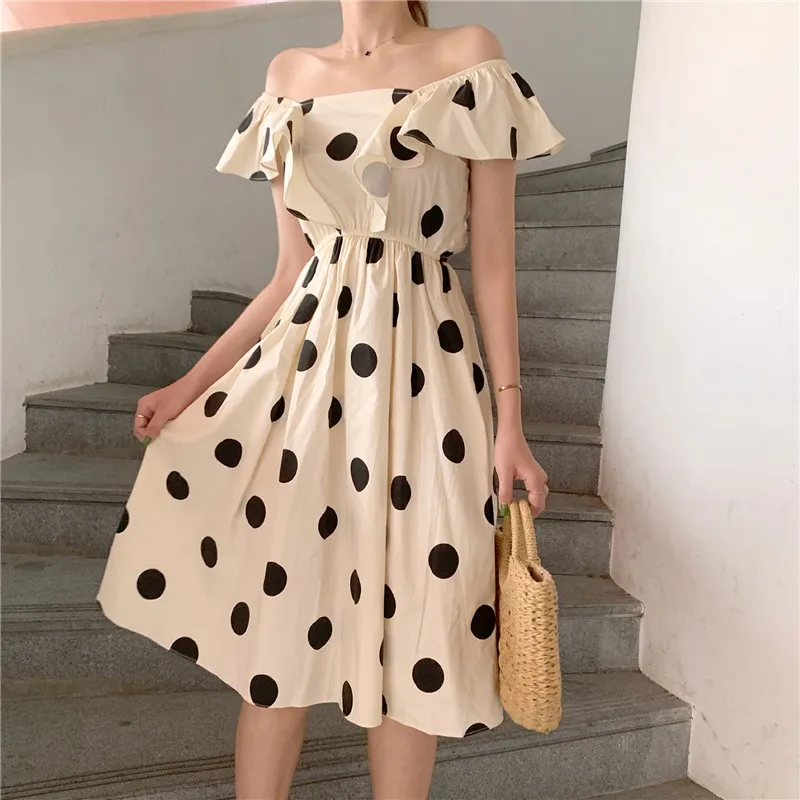 Vintage High Waist Print Women Polka Dots Dress One-word Collar Short Sleeve Pullover Female A-line Knee-length Dress Vestidos
Vintage High Waist Print Women Polka Dots Dress One-word Collar Short Sleeve Pullover Female A-line Knee-length Dress Vestidos