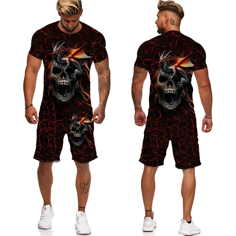 Vintage 3D Skull Print Men Suit Fashion Cool Streetwear Short Sleeve Tops & Shorts Two Piece Set Big Size Summer Tracksuit Suit
Vintage 3D Skull Print Men Suit Fashion Cool Streetwear Short Sleeve Tops & Shorts Two Piece Set Big Size Summer Tracksuit Suit