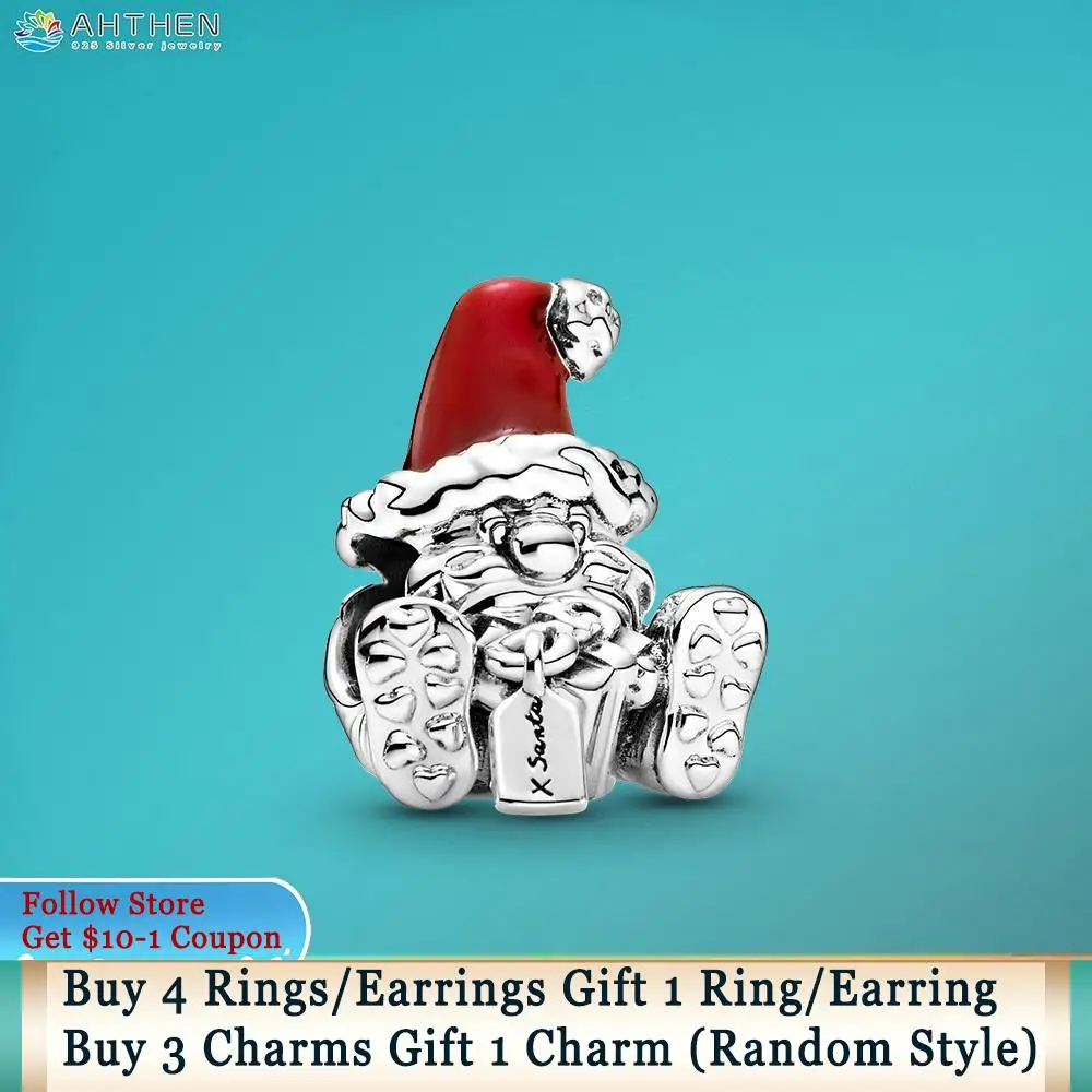 

Ahthen 925 Sterling Silver Beads Seated Santa Claus & Present Charm fit Original Pandora Bracelets for Women Jewelry Making Gift