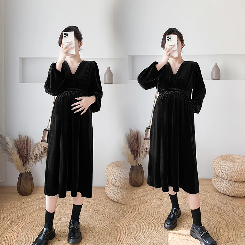 9857# Spring Koren Fashion Black Velvet Maternity Long Dress V Neck A Line OL Formal Work Clothes for Pregnant Women Pregnancy
9857# Spring Koren Fashion Black Velvet Maternity Long Dress V Neck A Line OL Formal Work Clothes for Pregnant Women Pregnancy