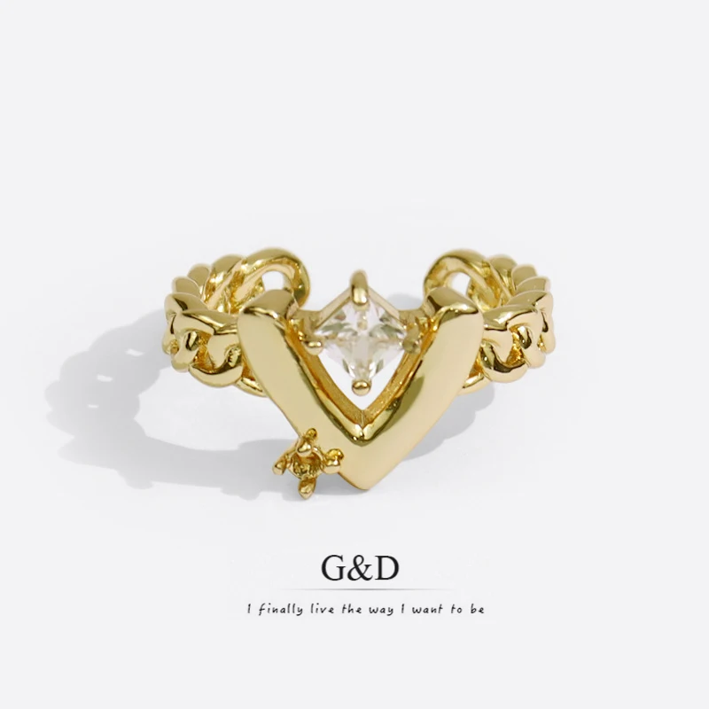 G&D Luxury Design Letter V Cubic Zircon Charm Adjustable Ring Cute Love Heart Gold Silver Color Ring Jewelry for Women Party
G&D Luxury Design Letter V Cubic Zircon Charm Adjustable Ring Cute Love Heart Gold Silver Color Ring Jewelry for Women Party