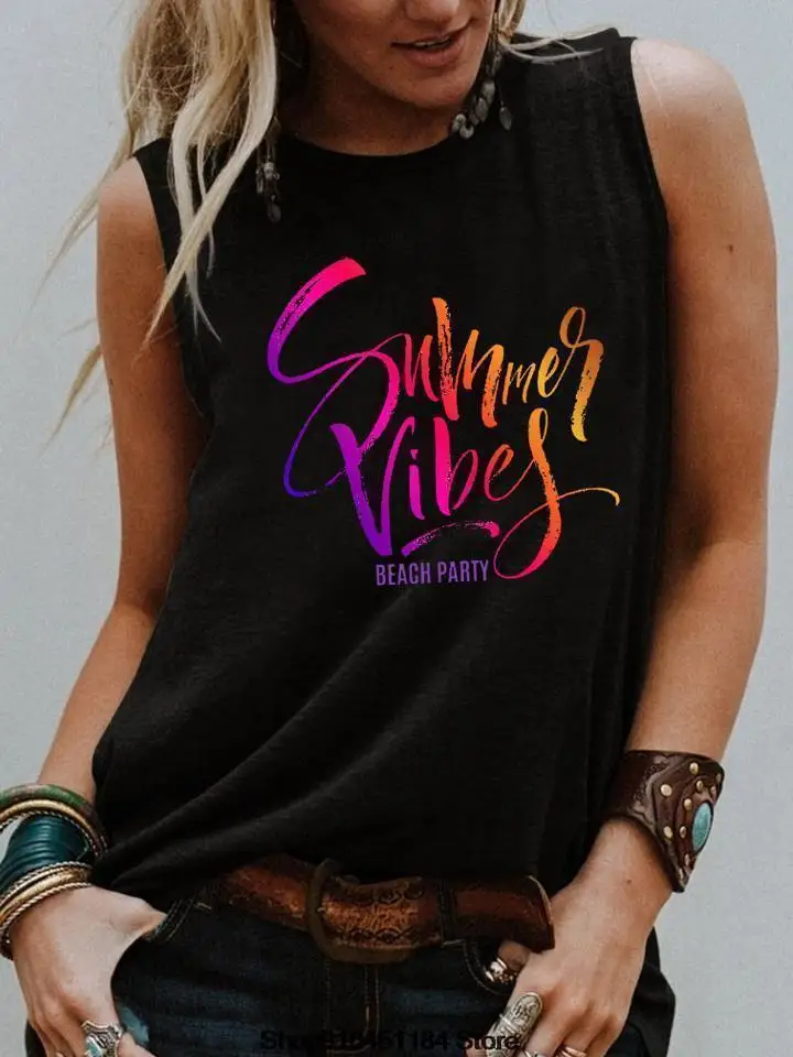 Letter Printing Harajuku New Women T-shirt Casual Sleeveless Loose Summer Tees Vintage Ladies Round Neck Personalized Clothing
Letter Printing Harajuku New Women T-shirt Casual Sleeveless Loose Summer Tees Vintage Ladies Round Neck Personalized Clothing