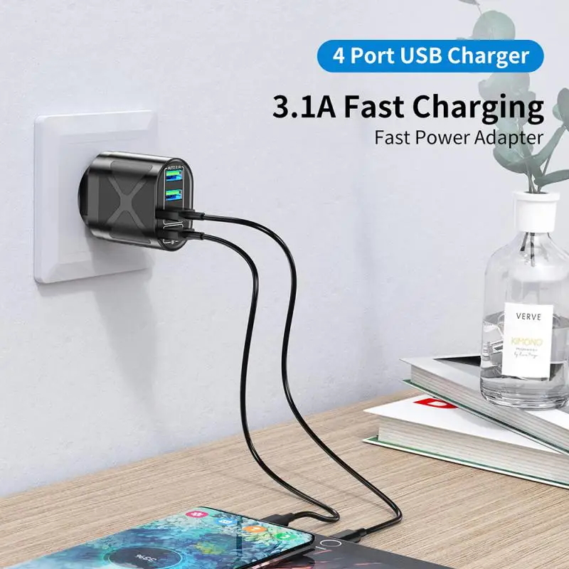 USLION QC3.0 Fast Charging USB Charging Head 5V3A4 Port Mobile Phone Charger For Smartphones/tablets/communication Devices
USLION QC3.0 Fast Charging USB Charging Head 5V3A4 Port Mobile Phone Charger For Smartphones/tablets/communication Devices